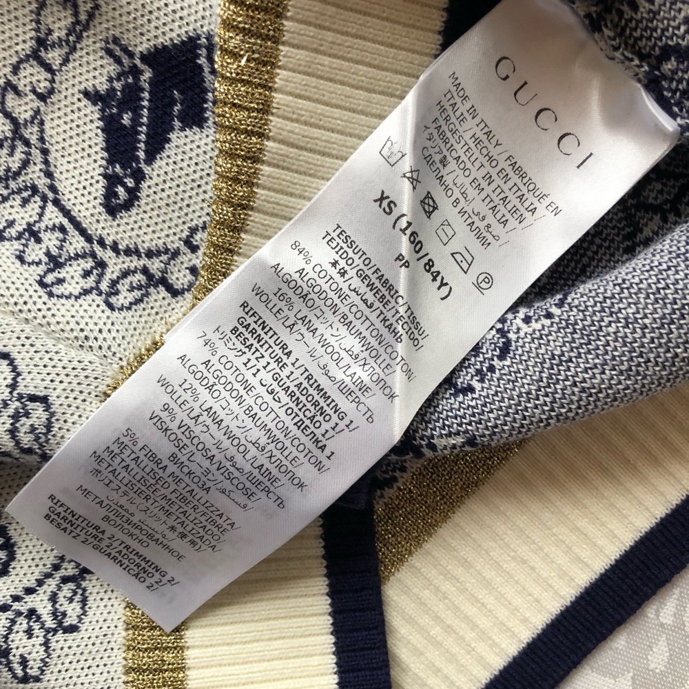 Gucci Equestrian Jacquard Polo Short Sleeves Sweater Cream/Navy Women's Size XS - Picture 8 of 16